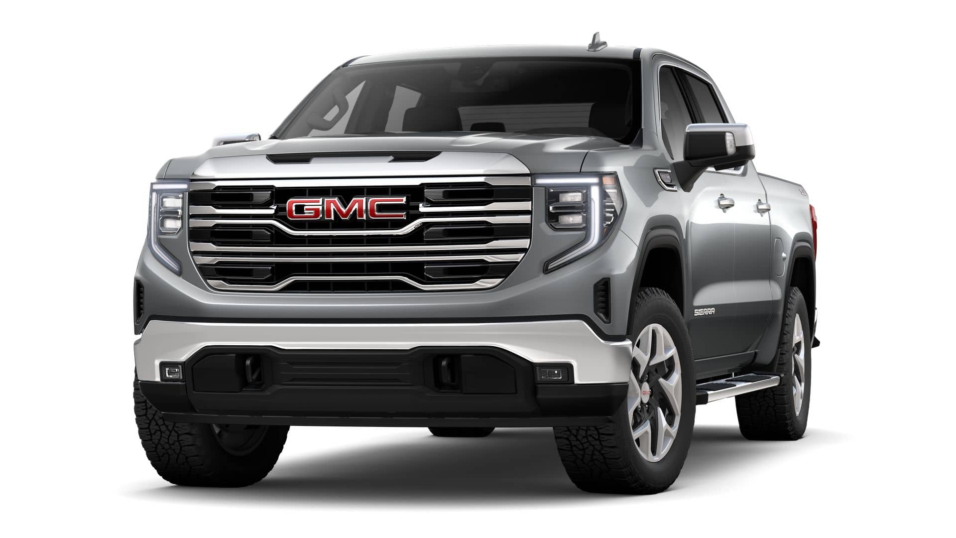 2026 GMC Sierra 1500 SLT in Sterling Metallic — front three-quarter view