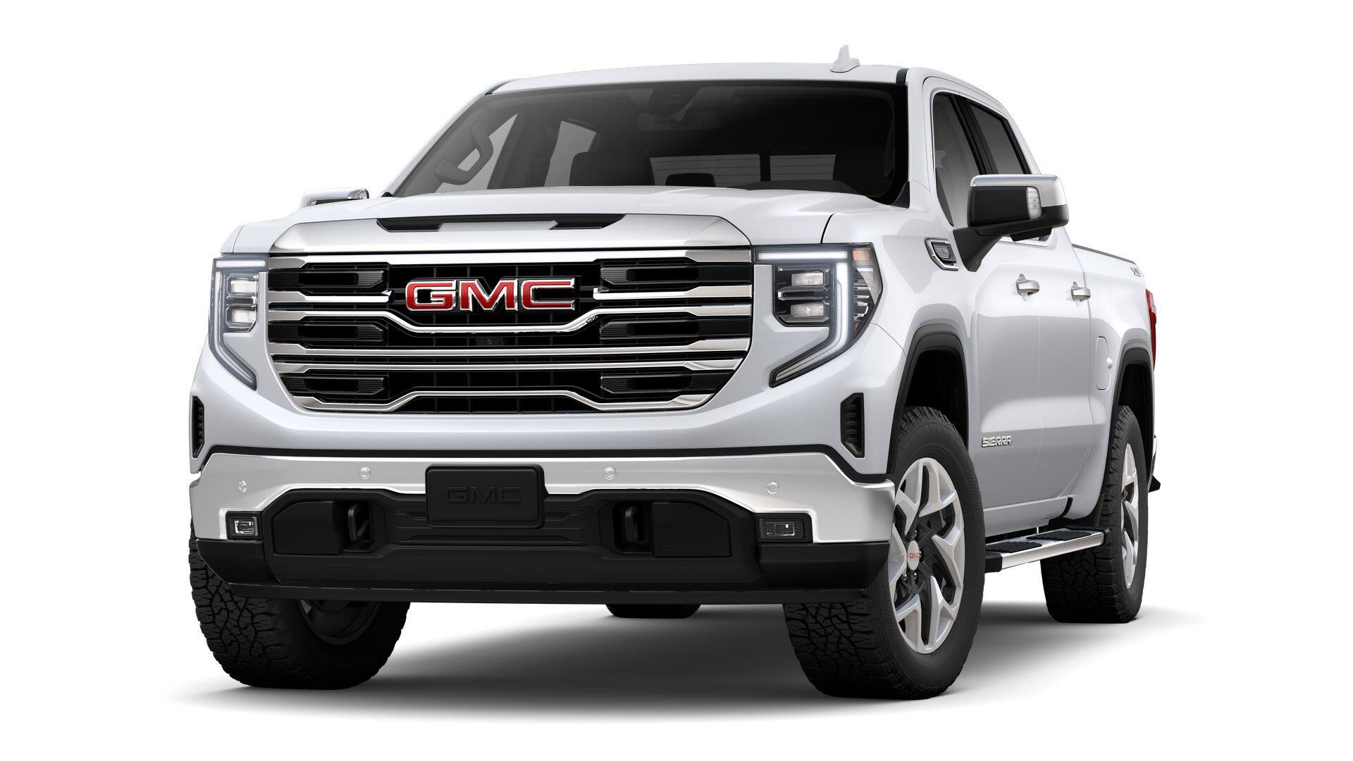 2026 GMC Sierra 1500 SLT in Glacier White Tricoat — front three-quarter view