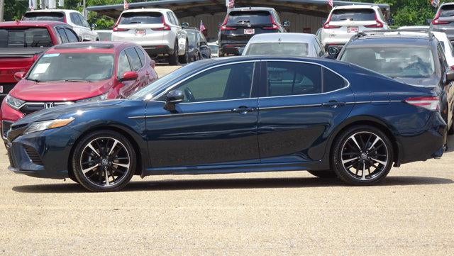 2019 Toyota Camry XSE in Blue — front three-quarter view